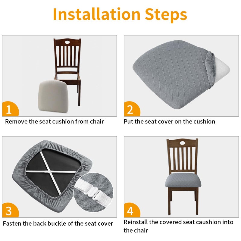 Fuloon Stretch Chair Seat Covers 4 PCS, Removable Washable Dining Chair Covers Anti-Dust Dining Room Seat Cushion Slipcovers (4, Light Grey) - Image 5